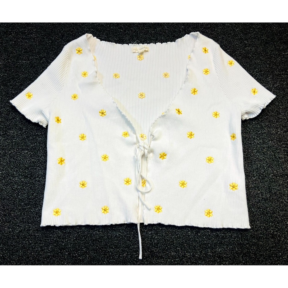 L.A. Hearts By PacSun Rib Knit Top Womens Medium White Daisy Floral Embroidered